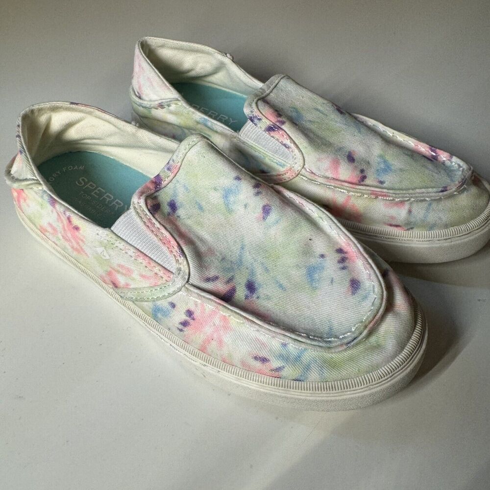 SPERRY Salty Jr Washable Pink Tie Dye Slip-On Sneakers Shoes Big Kids Size 4